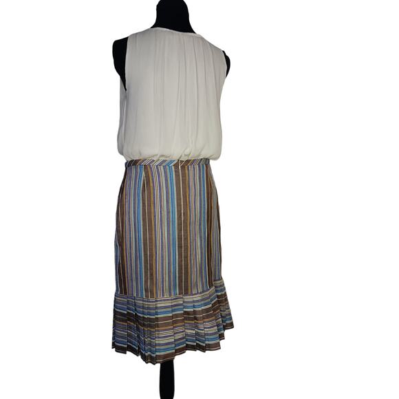 AKRIS PUNTO Colorful 100% Silk Skirt 10 Pleated Ruffle Striped‎ Event Career - Picture 7 of 16